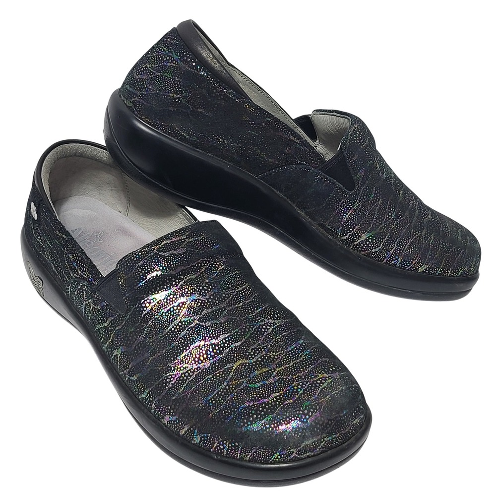 Alegria Keli Night Poppy Black Holographic Leather Pro Clogs EU 40 US 10